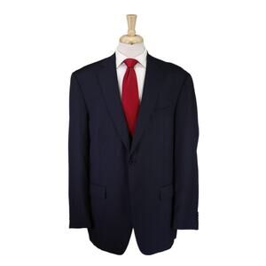 Hart Schaffner Marx Suit Navy Blue Striped 2-Btn Wool Suit 44L